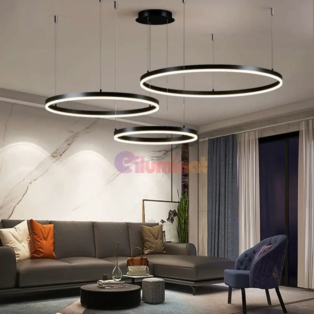 Lustra Led Wonderland Black 3 Segmente Mobile Telecomanda - 30 + 40 + 60Cm Lighting Fixtures