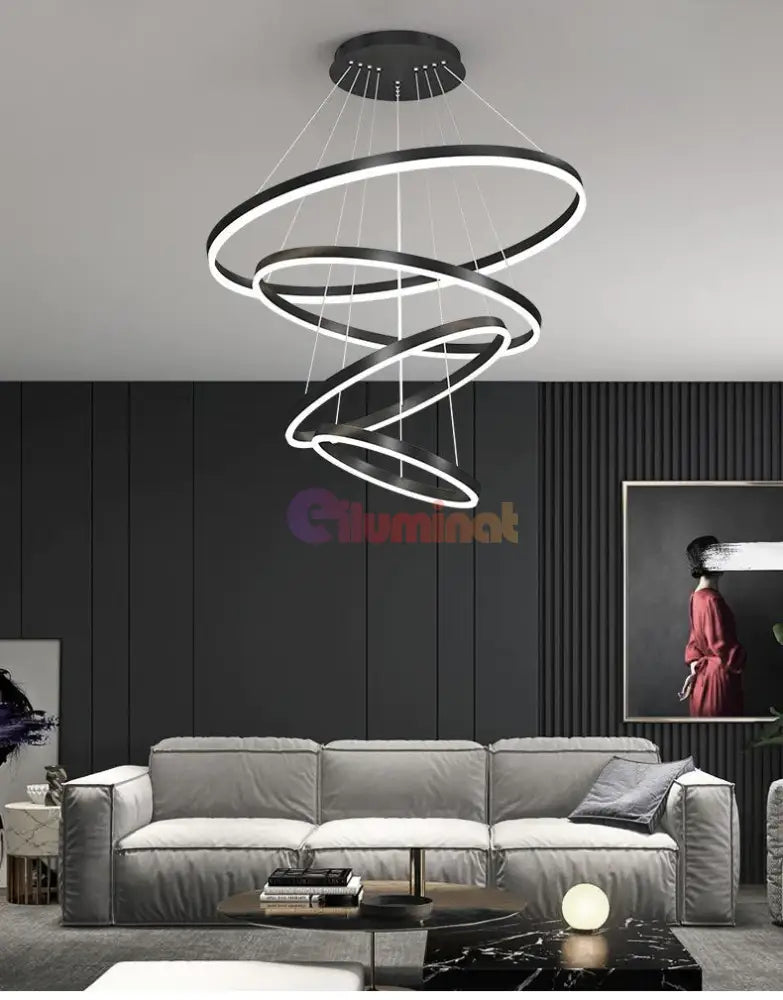 Lustra Led 288W Wonderland Black 4 Segmente Echivalent 1000W Chandeliers