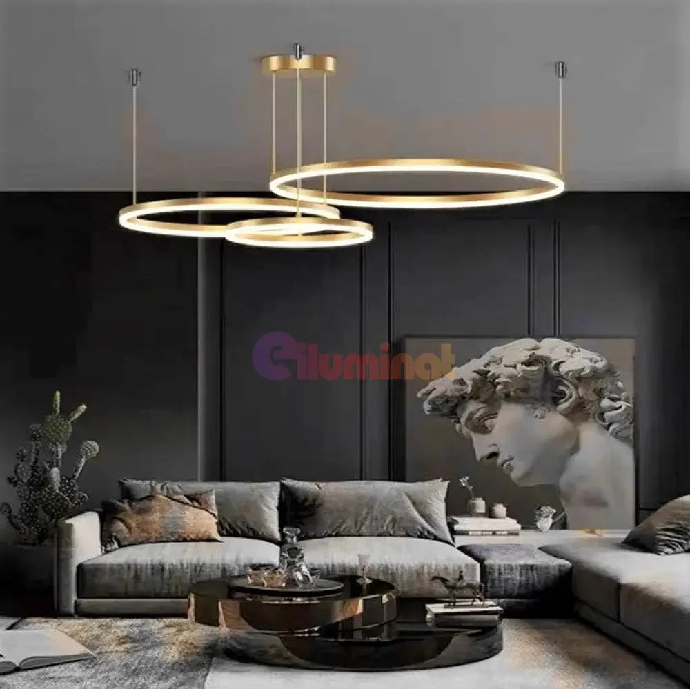 Lustra Led 74W Wonderland Gold 3 Segmente Mobile Telecomanda - 30 + 40 + 60Cm Chandeliers