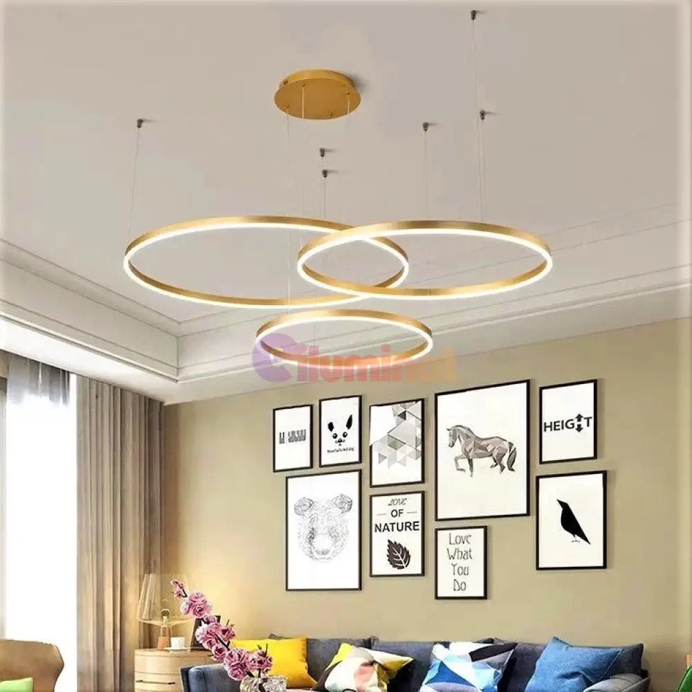 Lustra Led 104W Wonderland Gold 3 Segmente Mobile Telecomanda - 40 + 60 + 80Cm Lighting Fixtures