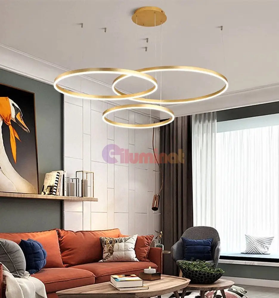 Lustra Led 104W Wonderland Gold 3 Segmente Mobile Telecomanda - 40 + 60 + 80Cm Lighting Fixtures