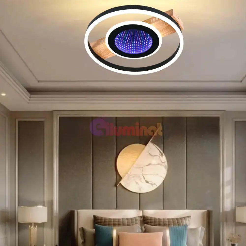 Lustra Led Woody Touch Circle 3D Rgb Telecomanda Echivalent 500W Lighting Fixtures