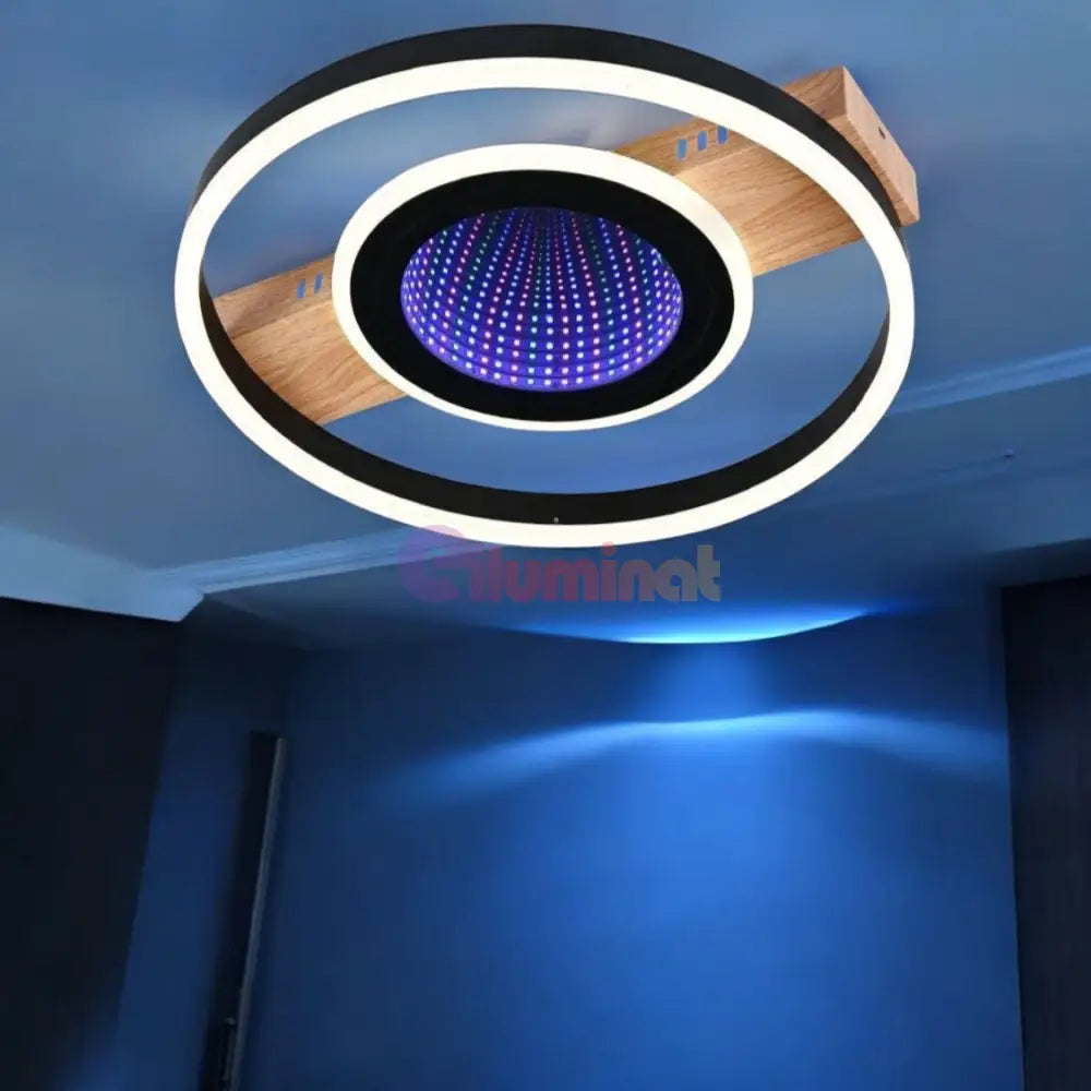 Lustra Led Woody Touch Circle 3D Rgb Telecomanda Echivalent 500W Lighting Fixtures