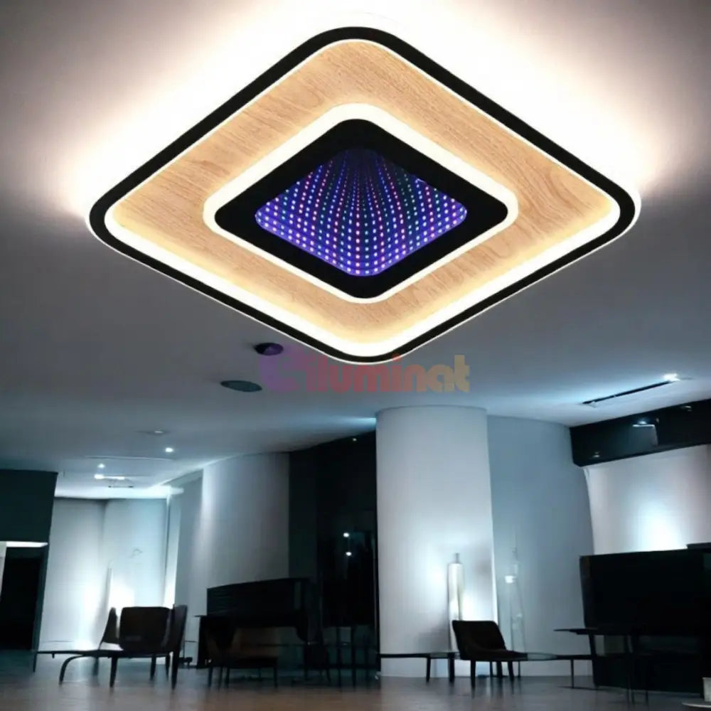 Lustra Led Woody Touch Square 3D Rgb Telecomanda Echivalent 500W Lighting Fixtures