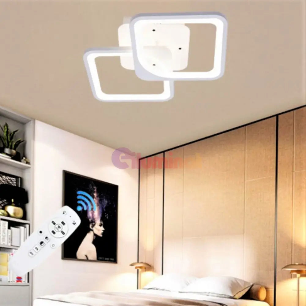 Lustra Led 1 + 1 Square Design Alb Echivalent 300W Telecomanda Lighting Fixtures
