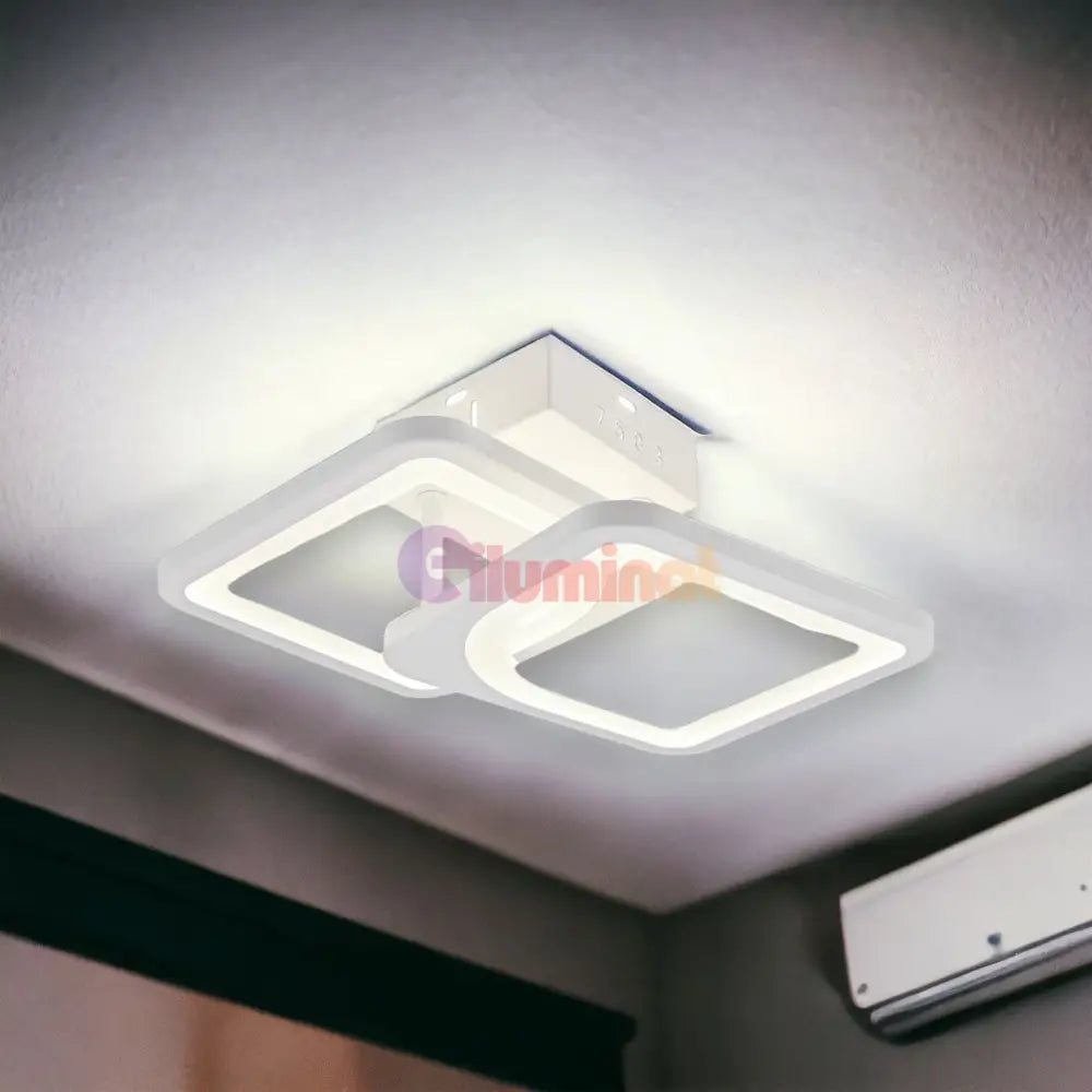 Lustra Led 1 + 1 Square Design Alb Echivalent 300W Telecomanda Lighting Fixtures