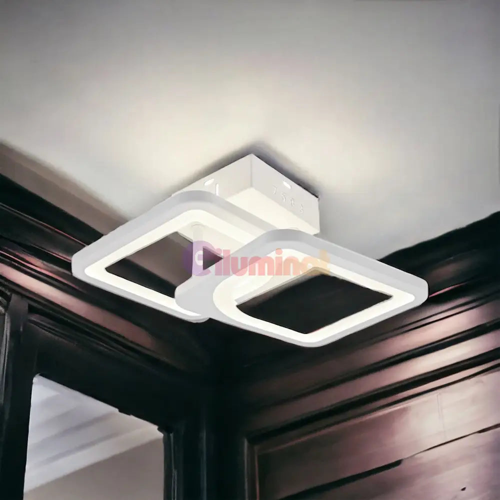 Lustra Led 1 + 1 Square Design Alb Echivalent 300W Telecomanda Lighting Fixtures