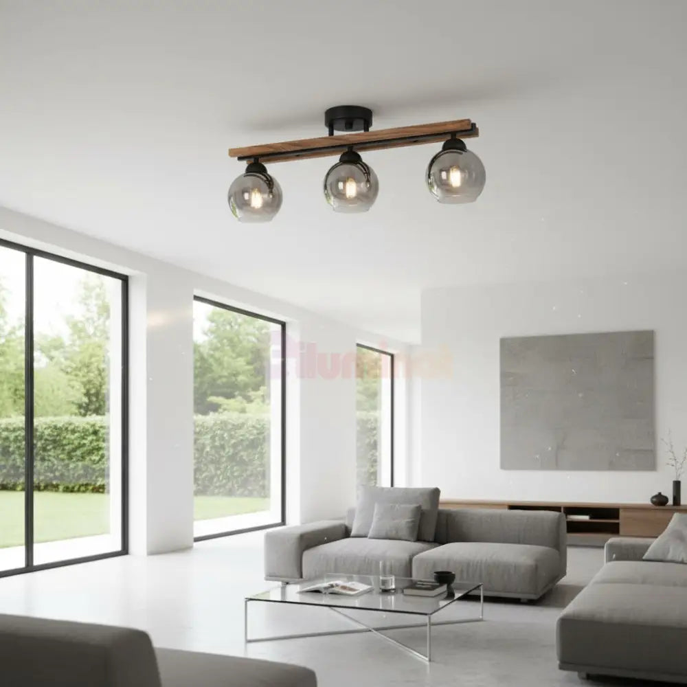 Lustra Maxi Wood Black & Brown Abajur Fumuriu 3xE27 Chandeliers