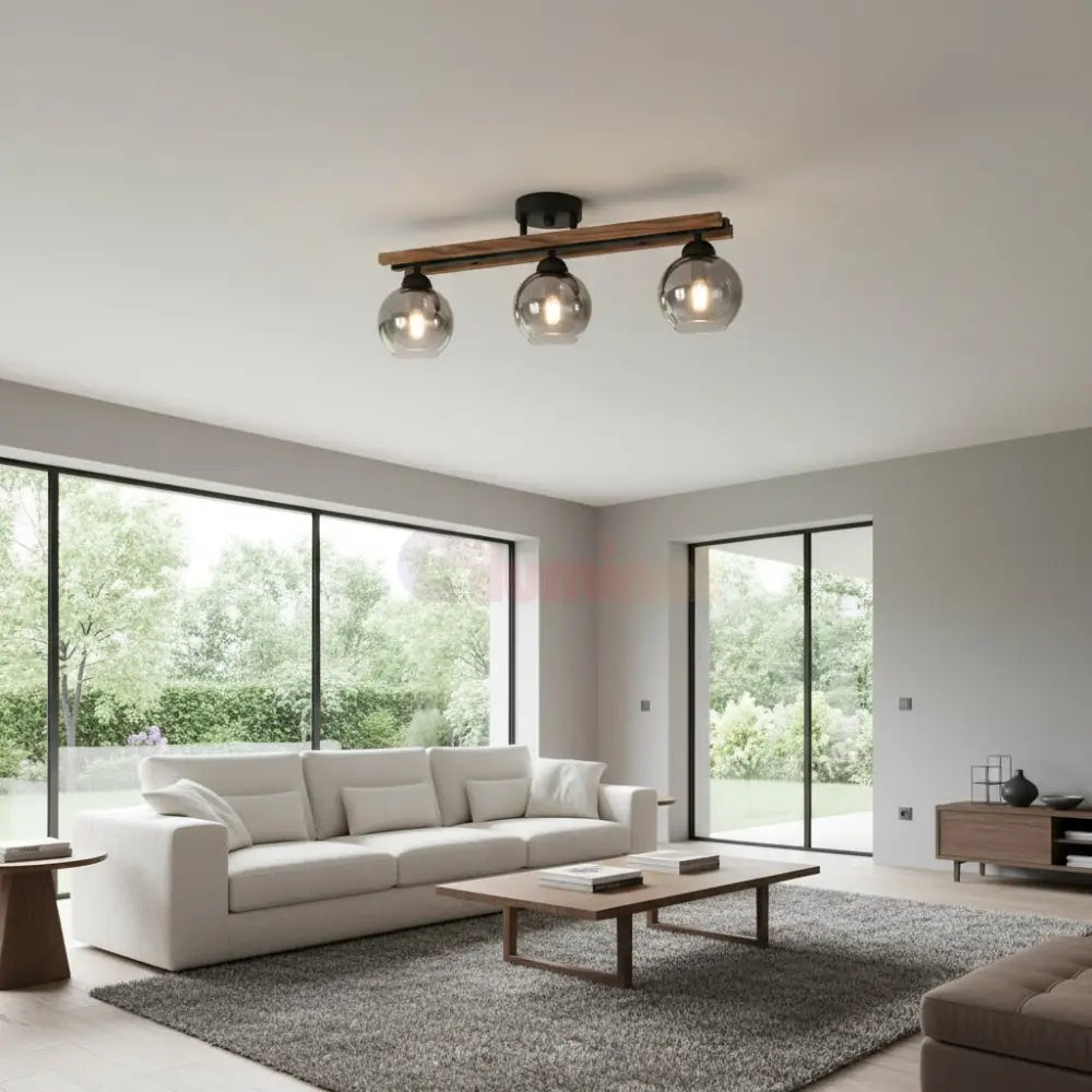 Lustra Maxi Wood Black & Brown Abajur Fumuriu 3xE27 Chandeliers