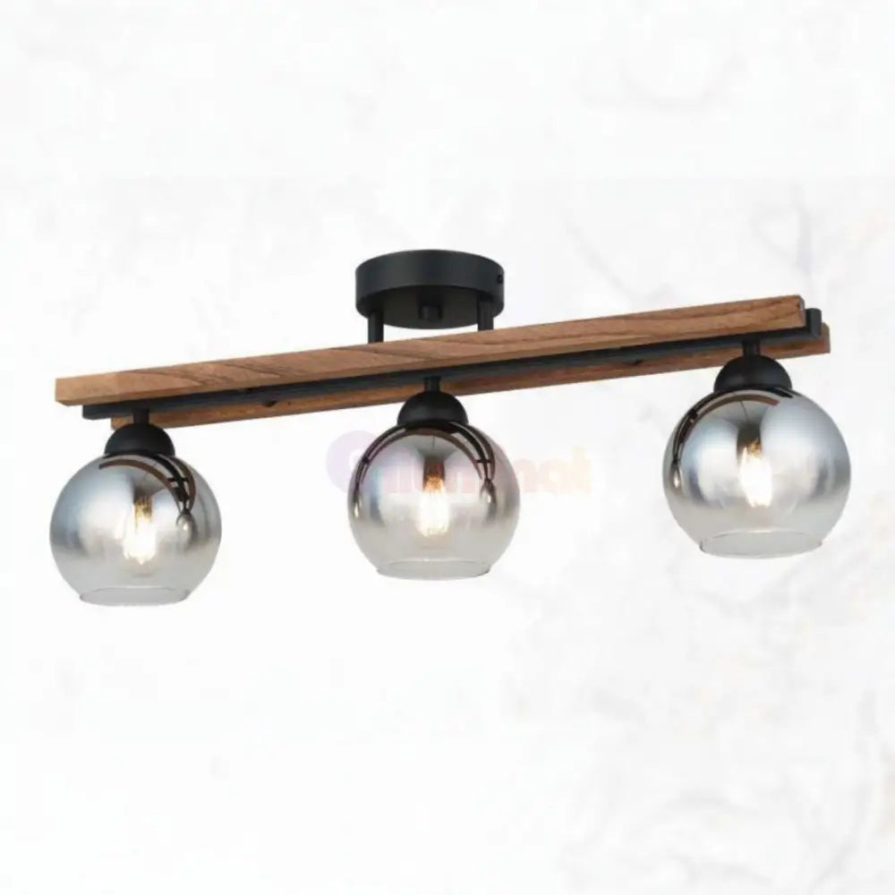 Lustra Maxi Wood Black & Brown Abajur Fumuriu 3xE27 Chandeliers