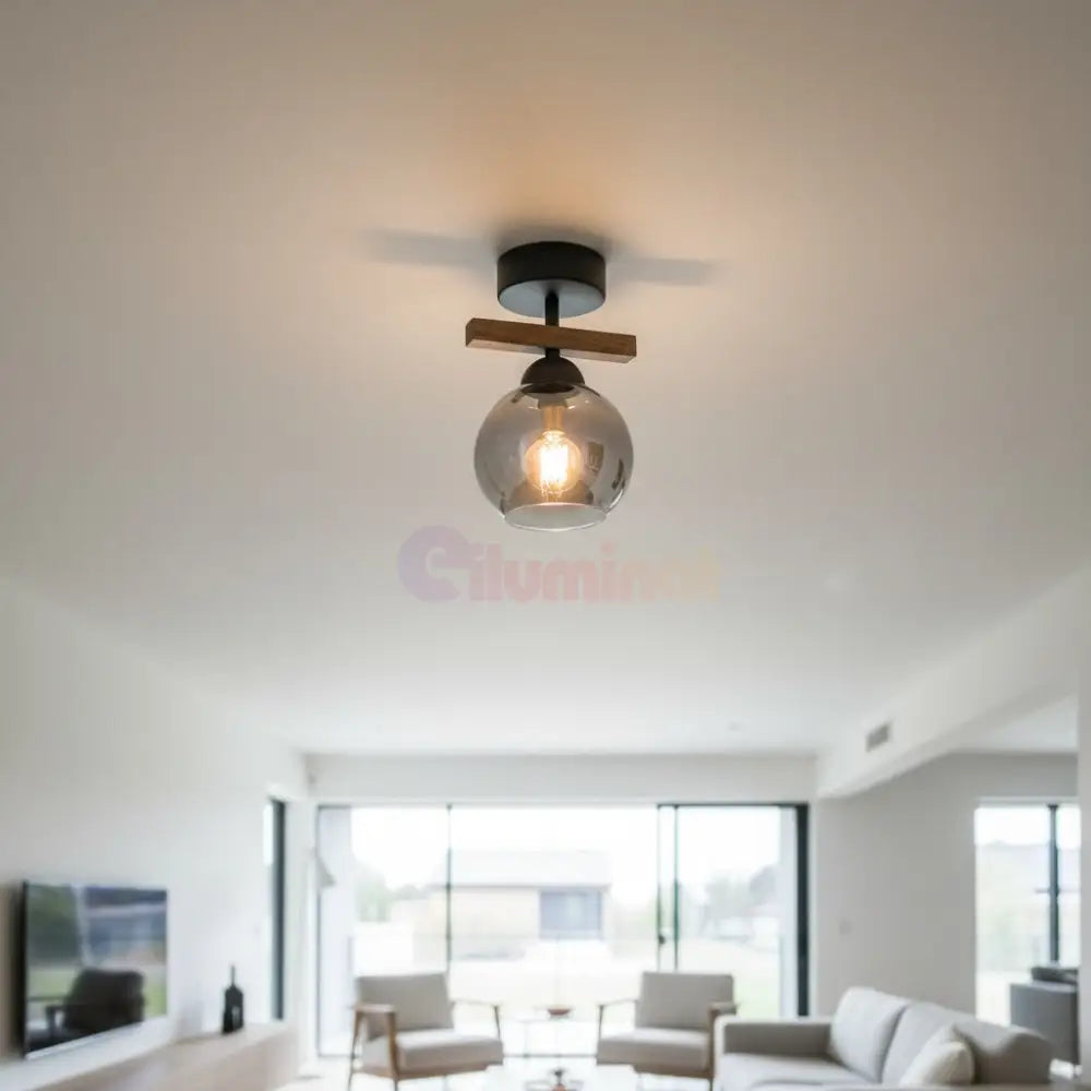 Lustra Mini Wood Black & Brown Abajur Fumuriu 1xE27 Chandeliers