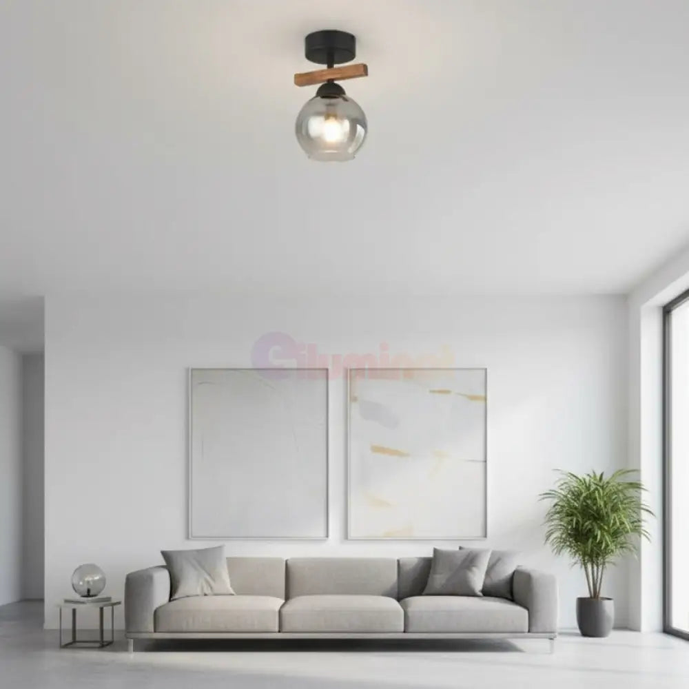 Lustra Mini Wood Black & Brown Abajur Fumuriu 1xE27 Chandeliers