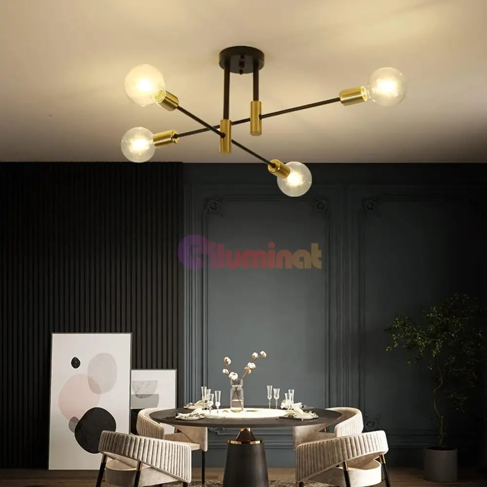 Lustra Minimalist Design 4Xe27 Black + Gold 6038/4 Lighting Fixtures