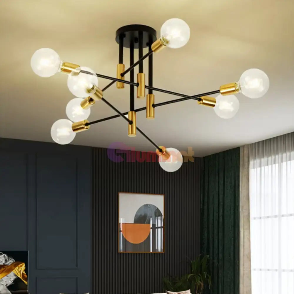 Lustra Minimalist Design 8Xe27 Black + Gold 6038/8 Lighting Fixtures