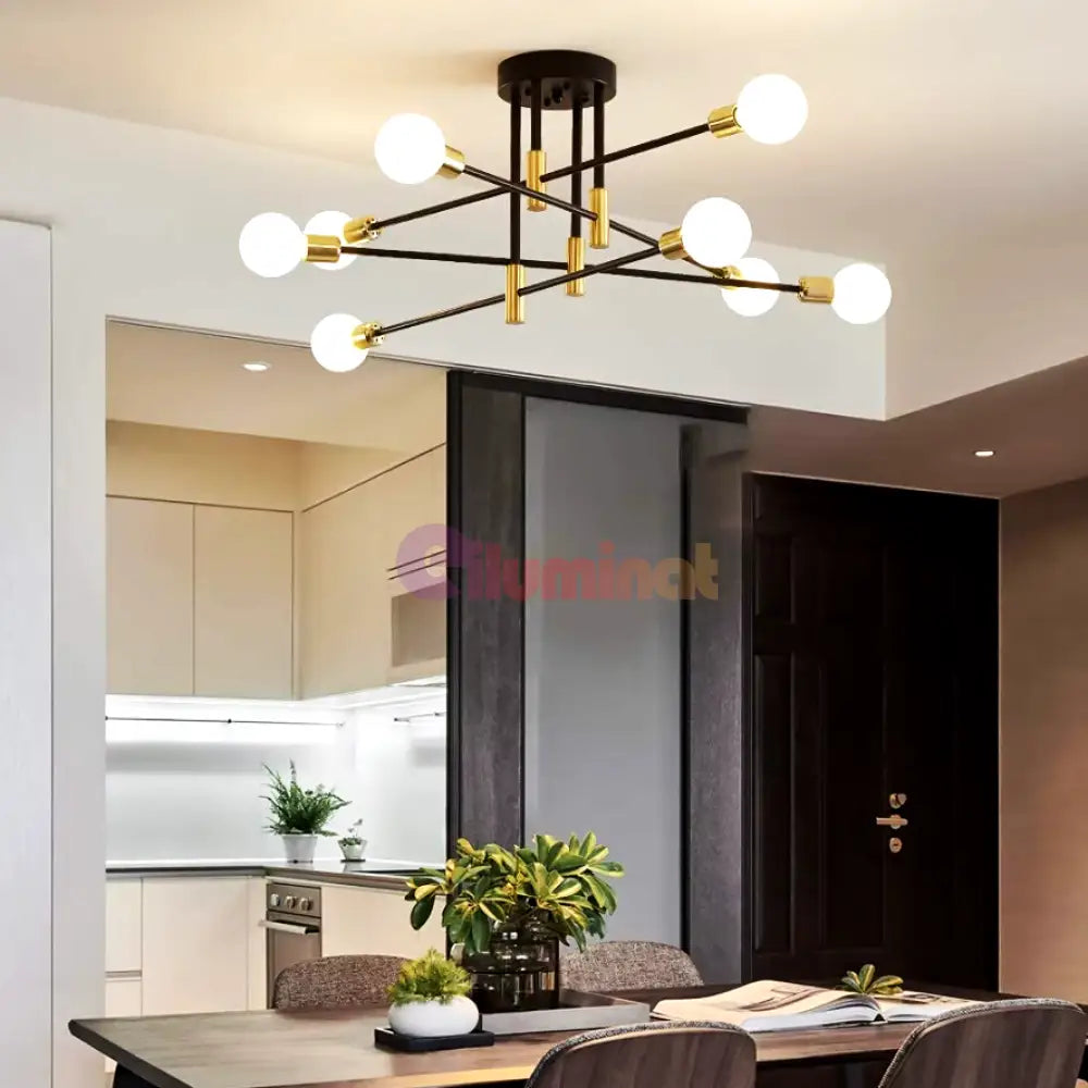 Lustra Minimalist Design 8Xe27 Black + Gold 6038/8 Lighting Fixtures