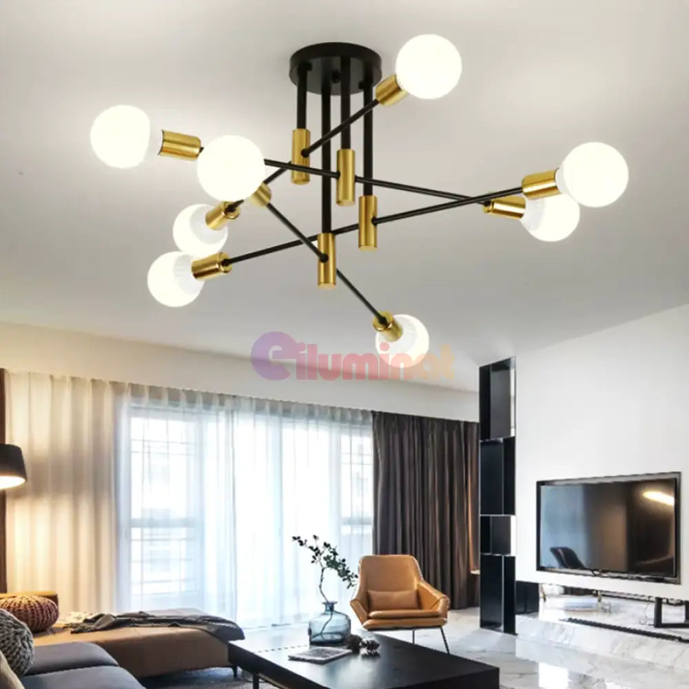 Lustra Minimalist Design 8Xe27 Black + Gold 6038/8 Lighting Fixtures