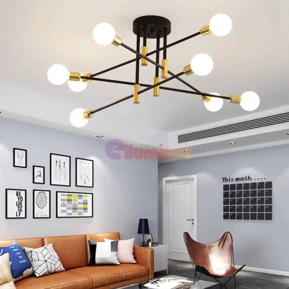 Lustra Minimalist Design 8Xe27 Black + Gold 6038/8 Lighting Fixtures