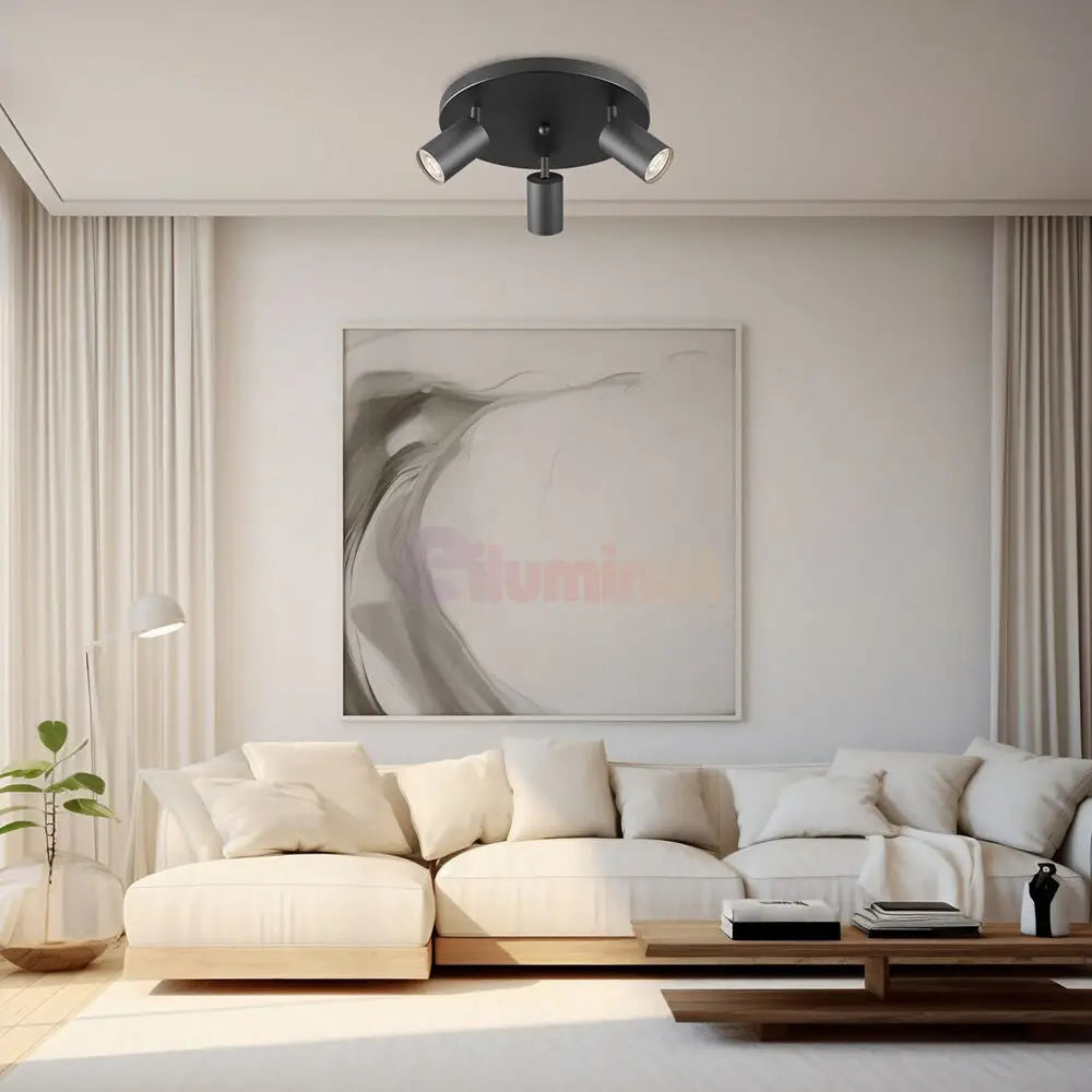 Lustra Neagra cu 3 Spoturi Reglabile Suport Rotund 3xGU10 Lighting Fixtures