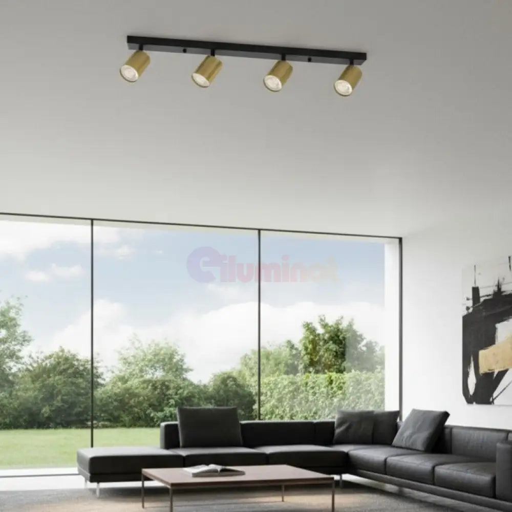 Lustra Negru & Auriu Liniara cu 4 Spoturi Reglabile 4xGU10 Lighting Fixtures