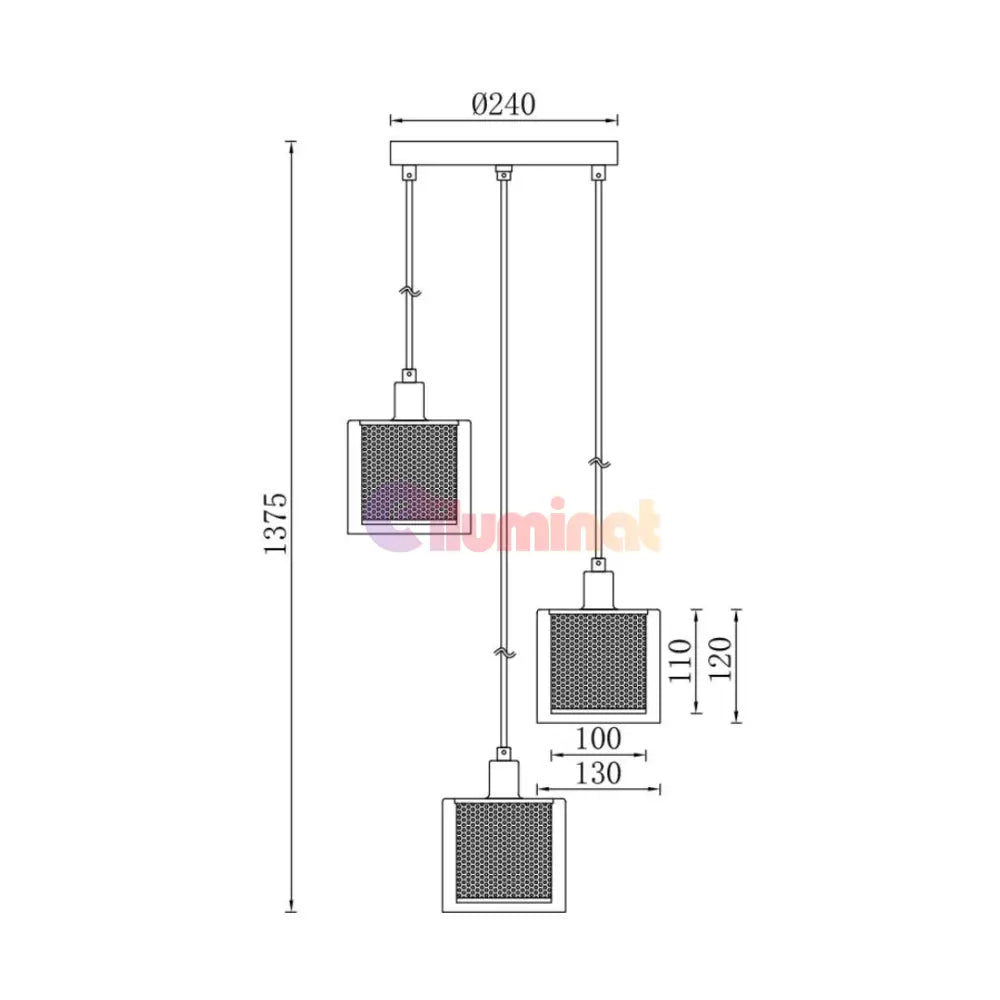 Lustra Suspendata 3xE14 Black NEAGRA / ABAJUR Chandeliers