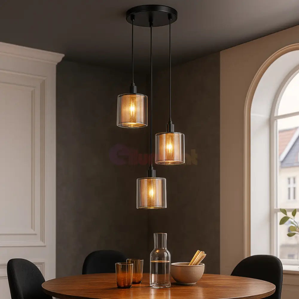 Lustra Suspendata 3xE14 Black NEAGRA / ABAJUR Chandeliers