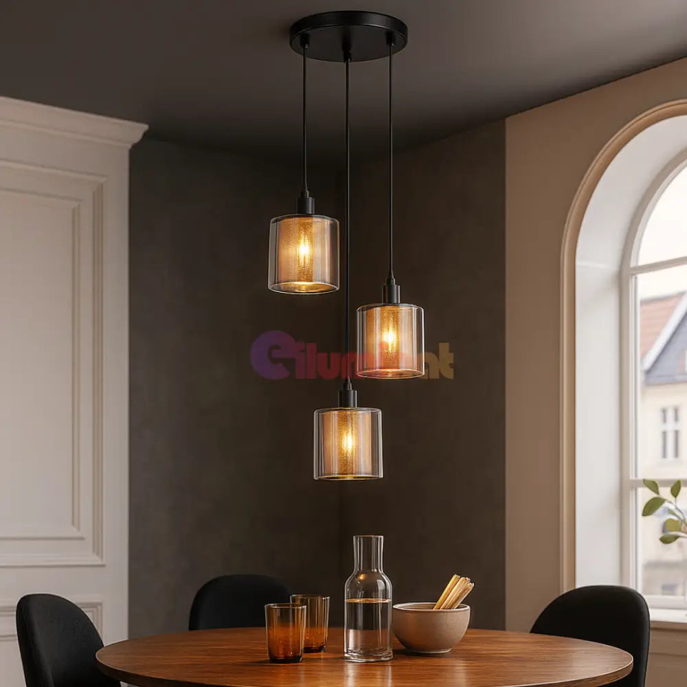 Lustra Suspendata 3xE14 Black NEAGRA / ABAJUR Chandeliers