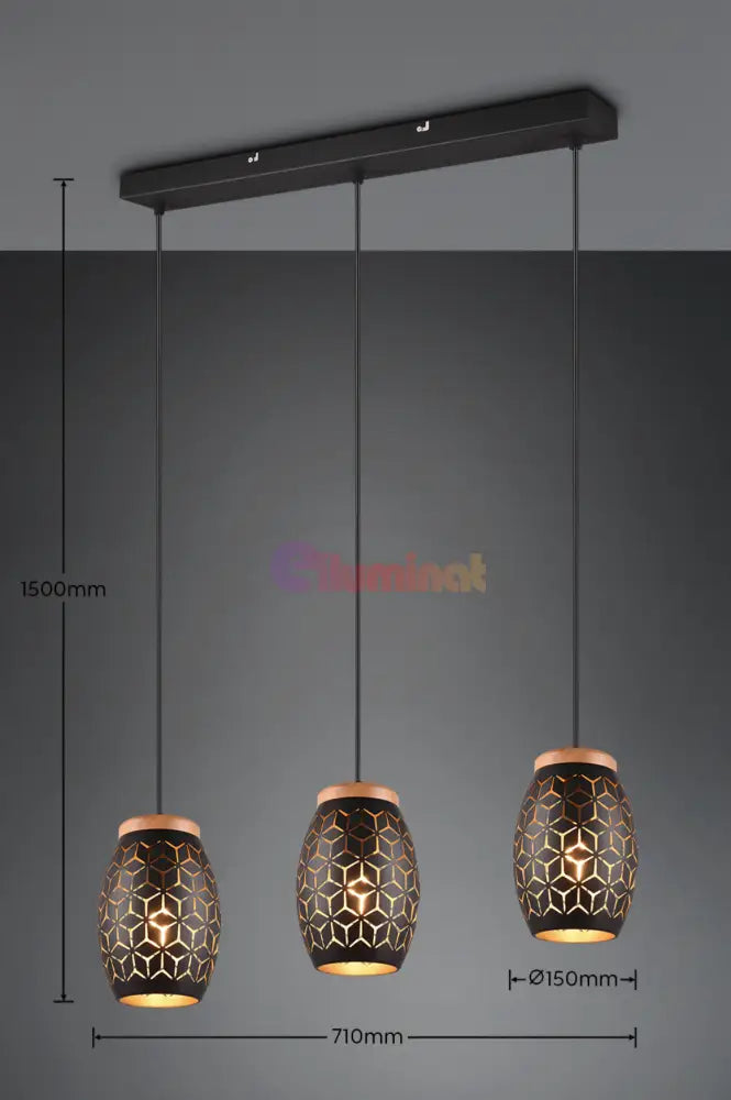 Lustra Suspendata 3xE27 BIDAR Neagra NEAGRA / VINTAGE SI RETRO DESIGN Lighting Fixtures