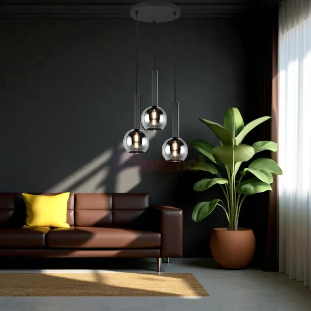 Lustra Suspendata CLAYTON 3xE27 NEAGRA / ABAJUR Chandeliers