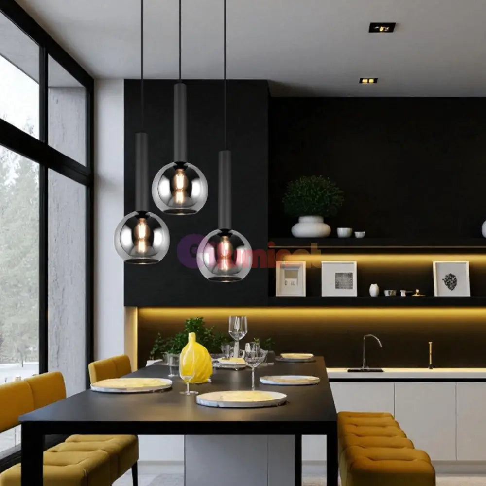 Lustra Suspendata CLAYTON 3xE27 NEAGRA / ABAJUR Chandeliers