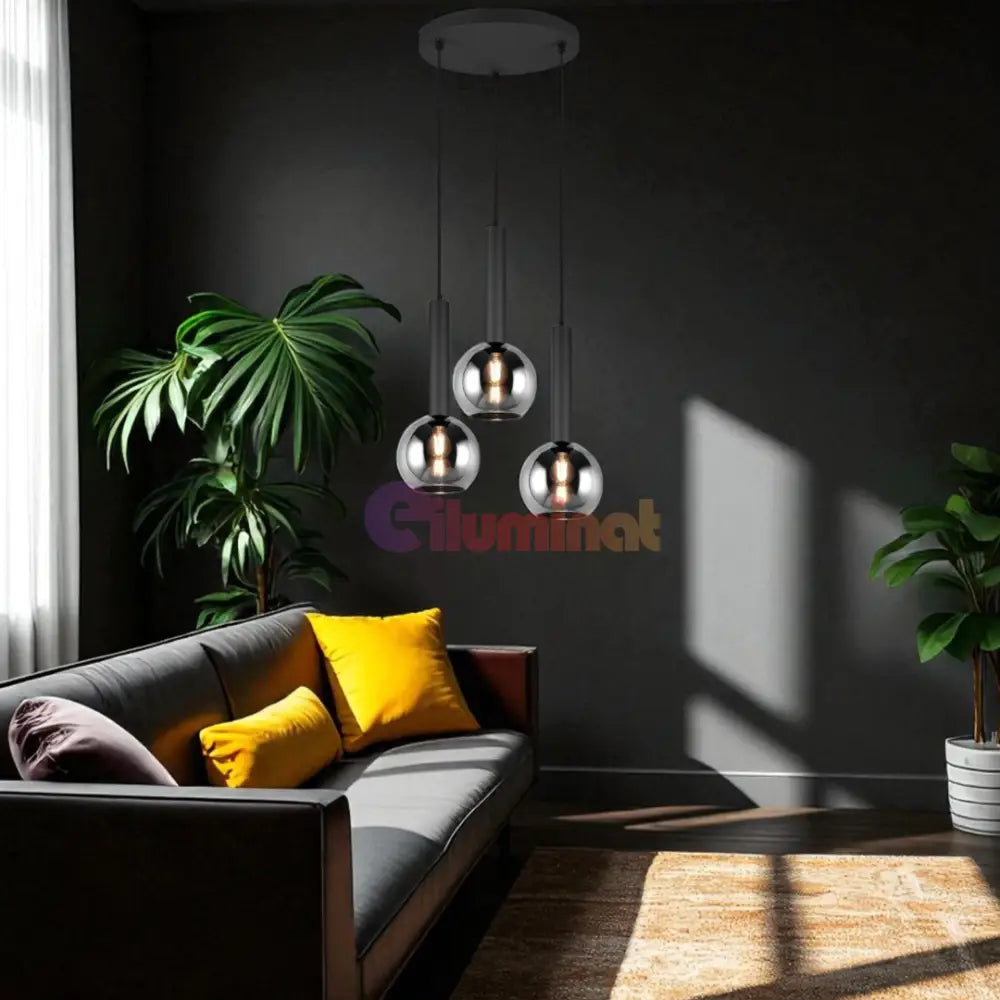Lustra Suspendata CLAYTON 3xE27 NEAGRA / ABAJUR Chandeliers