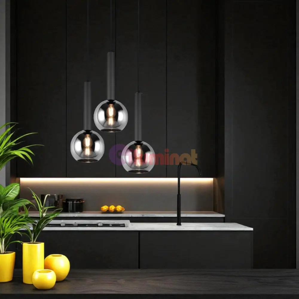 Lustra Suspendata CLAYTON 3xE27 NEAGRA / ABAJUR Chandeliers