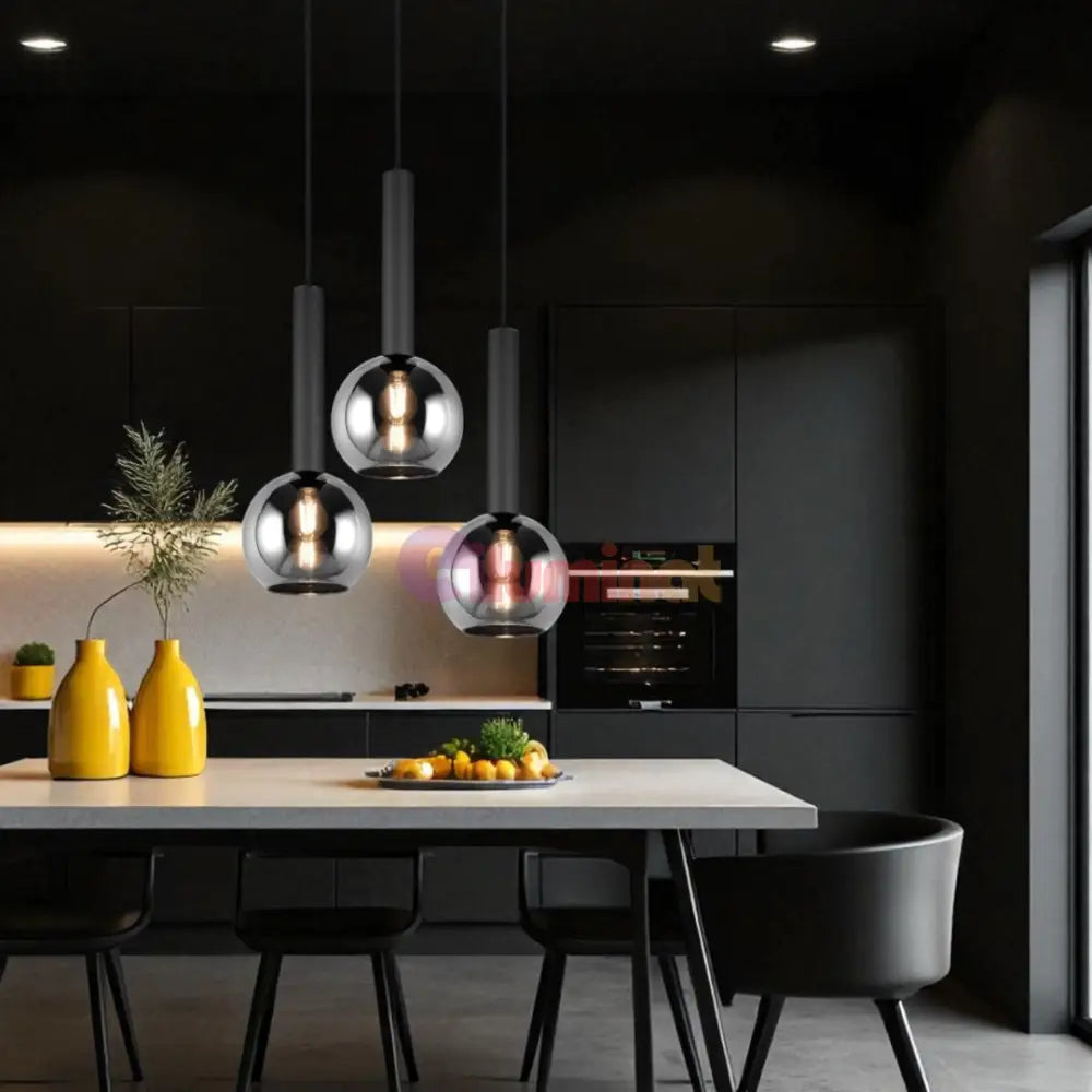 Lustra Suspendata CLAYTON 3xE27 NEAGRA / ABAJUR Chandeliers