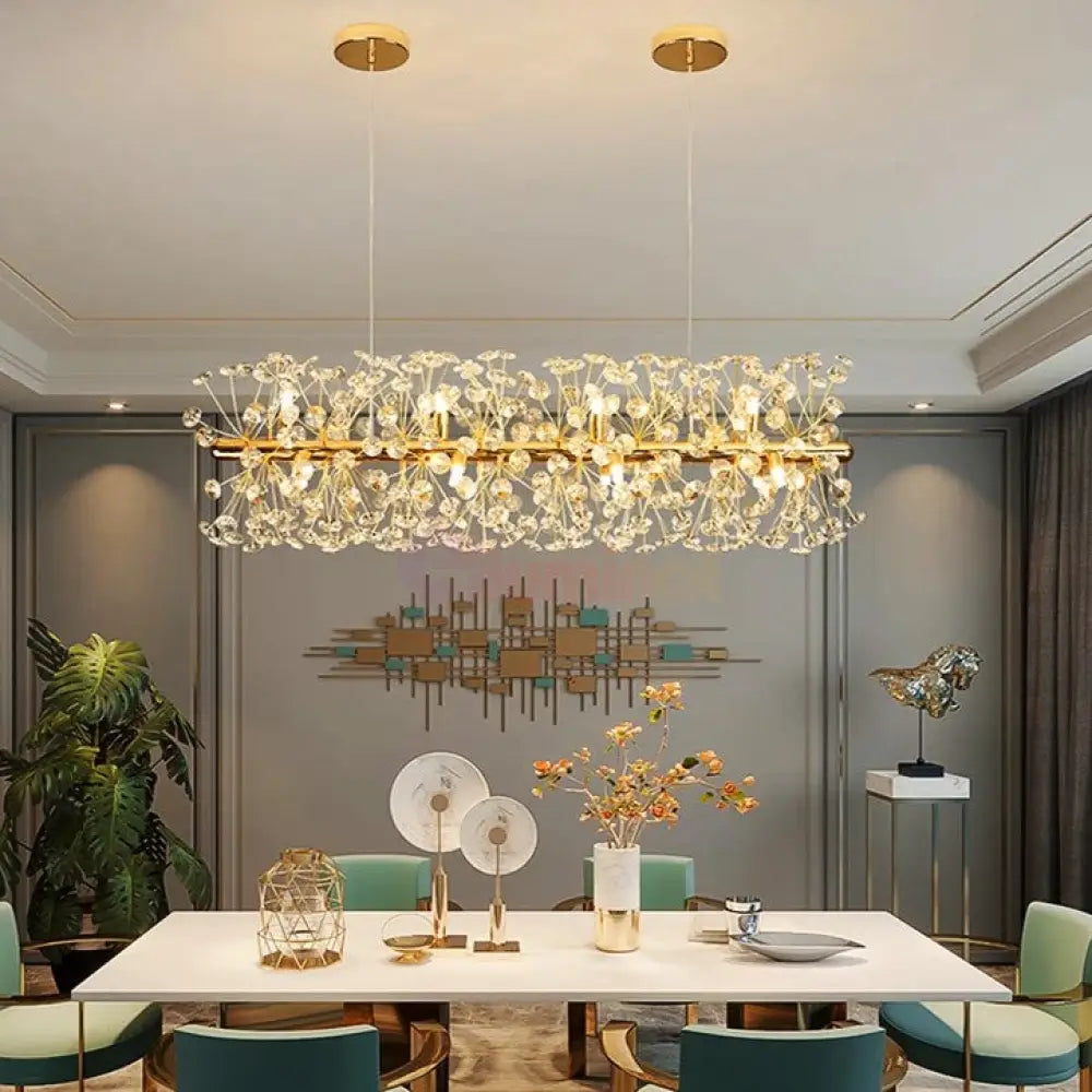 Lustra Suspendata Crystal Dandelion Gold Liniar Lighting Fixtures