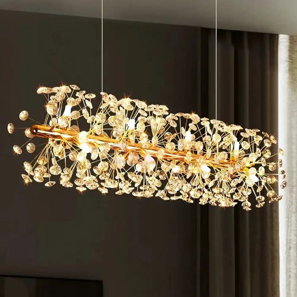 Lustra Suspendata Crystal Dandelion Gold Liniar Lighting Fixtures