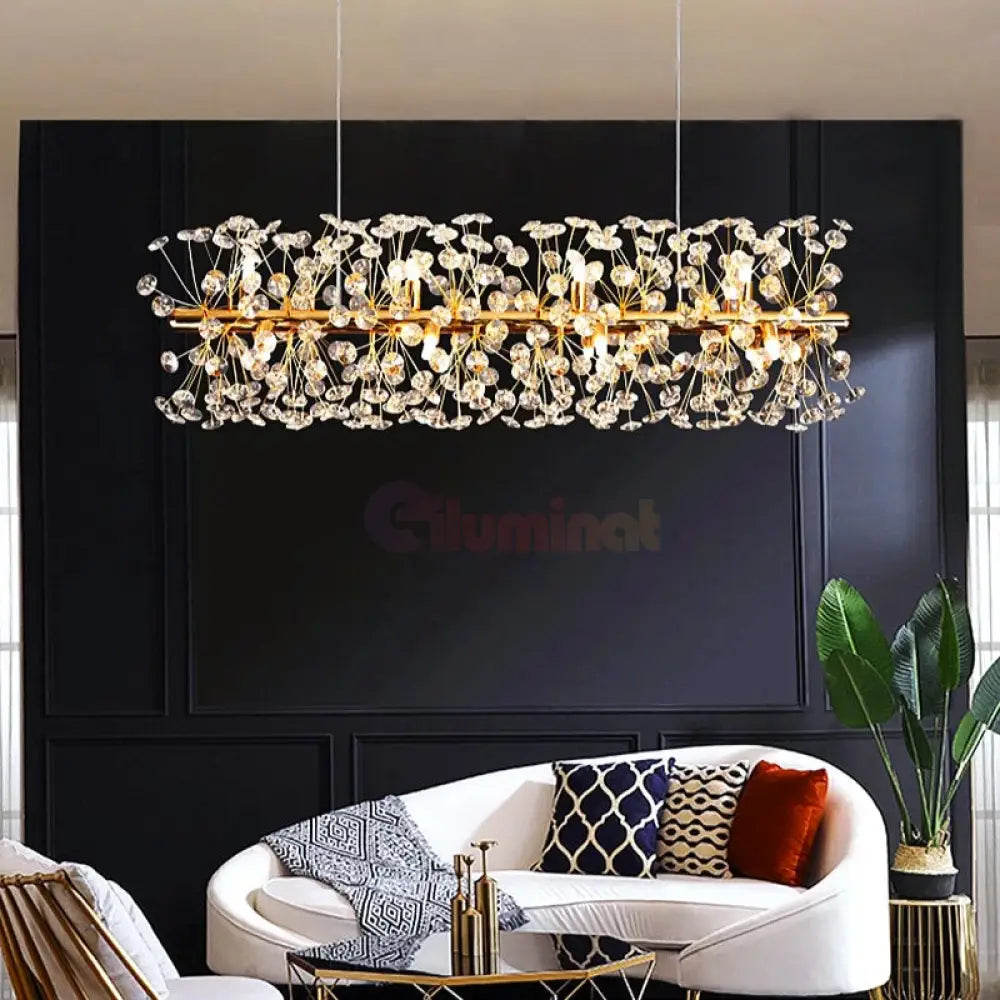 Lustra Suspendata Crystal Dandelion Gold Liniar Lighting Fixtures