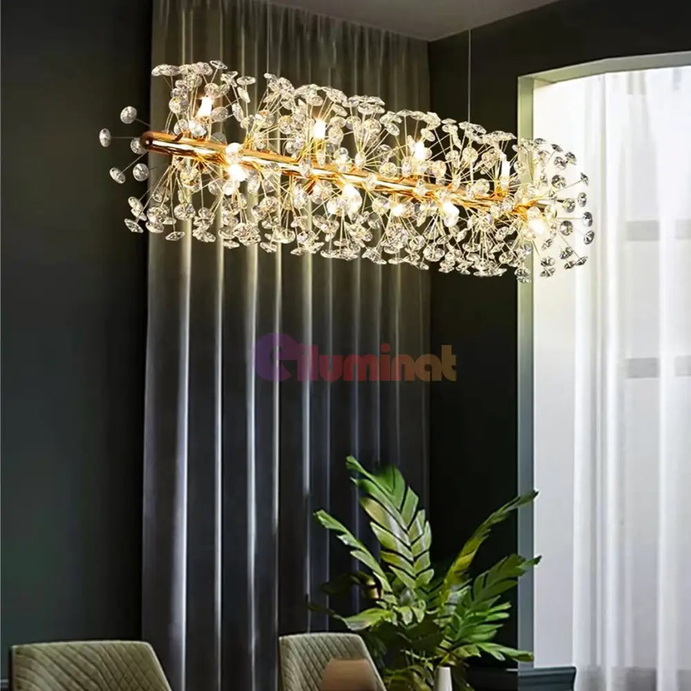 Lustra Suspendata Crystal Dandelion Gold Liniar Lighting Fixtures