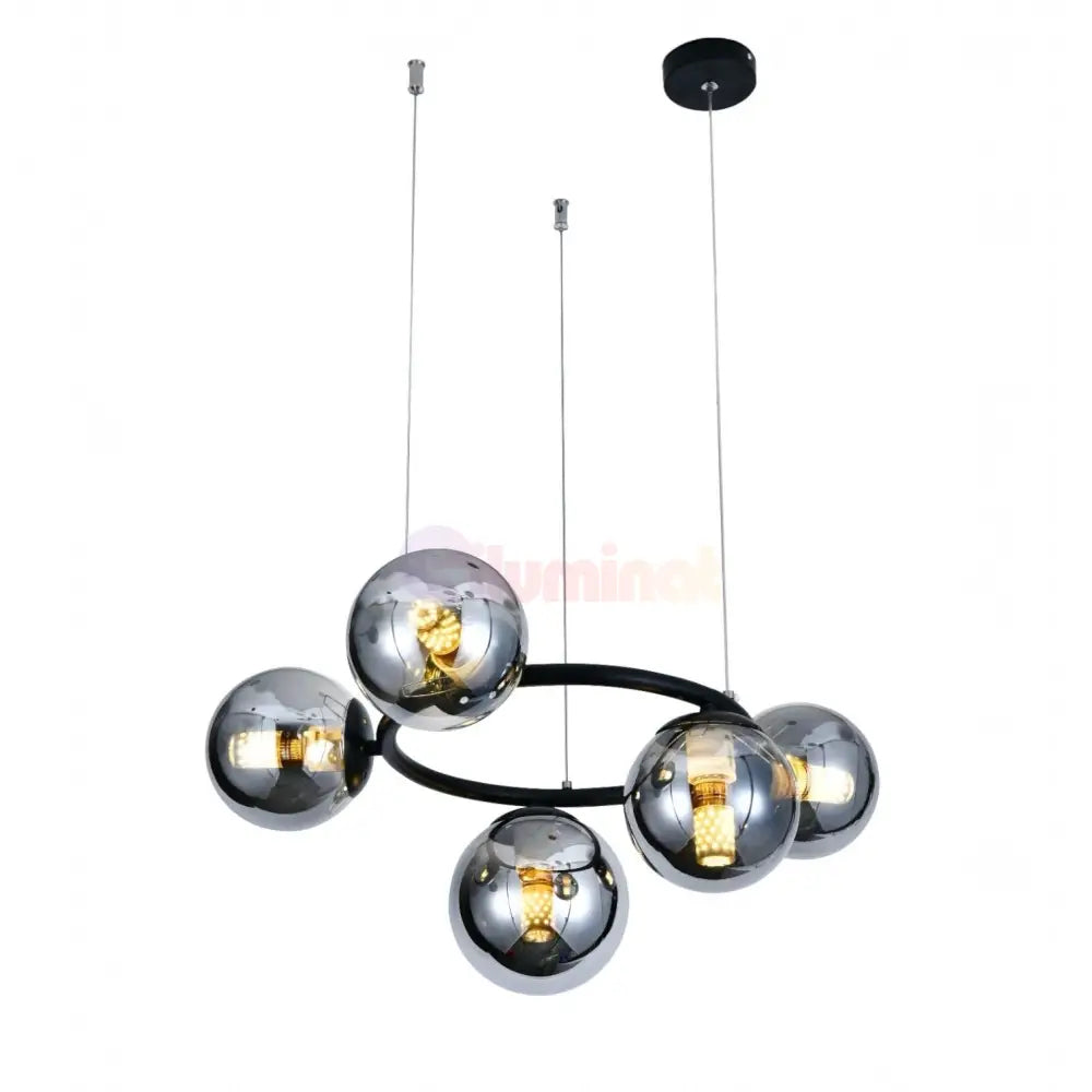 Lustra Suspendata DIONIS Black Abajur Fumuriu 5xE27 Chandeliers