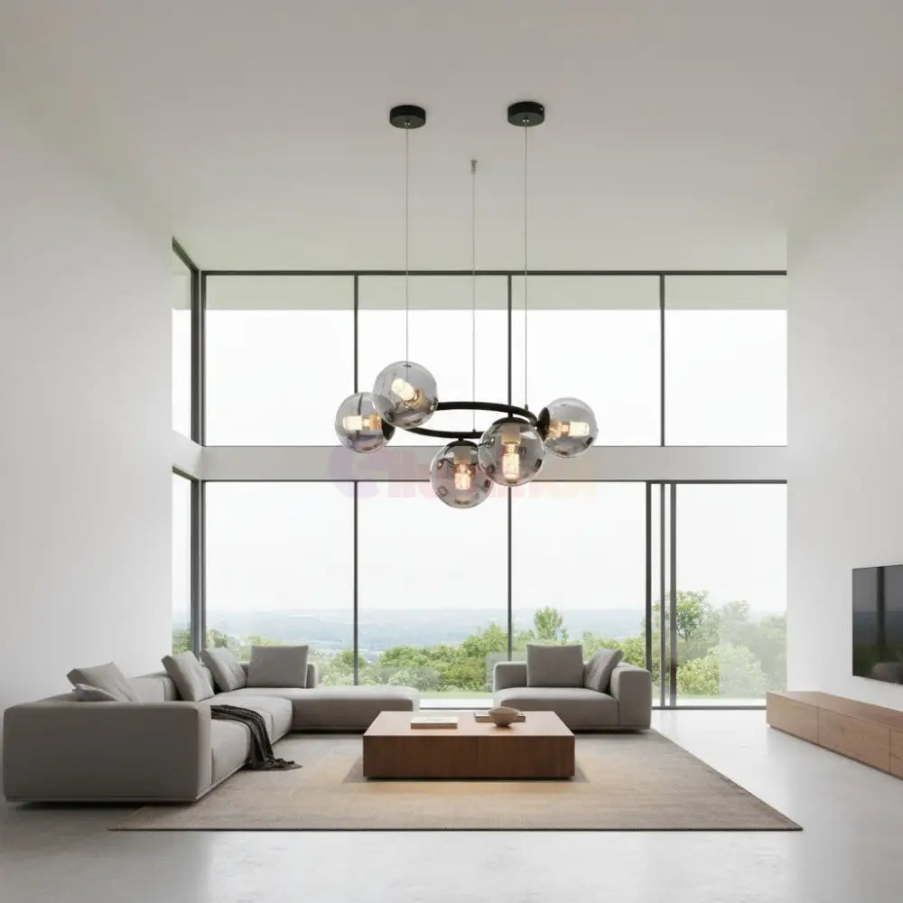 Lustra Suspendata DIONIS Black Abajur Fumuriu 5xE27 Chandeliers