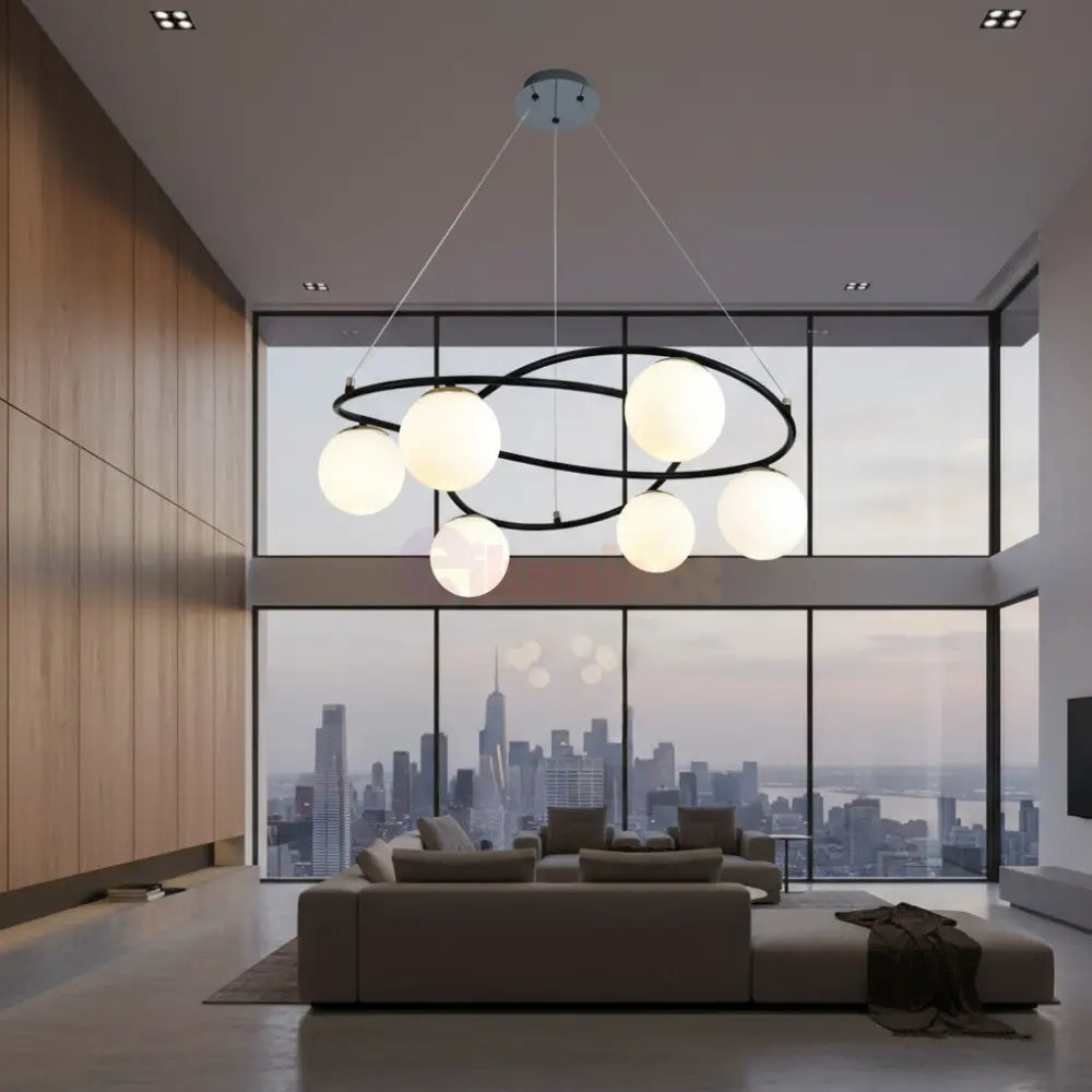 Lustra Suspendata DIONIS Black Abajur Mat 6xE27 Chandeliers