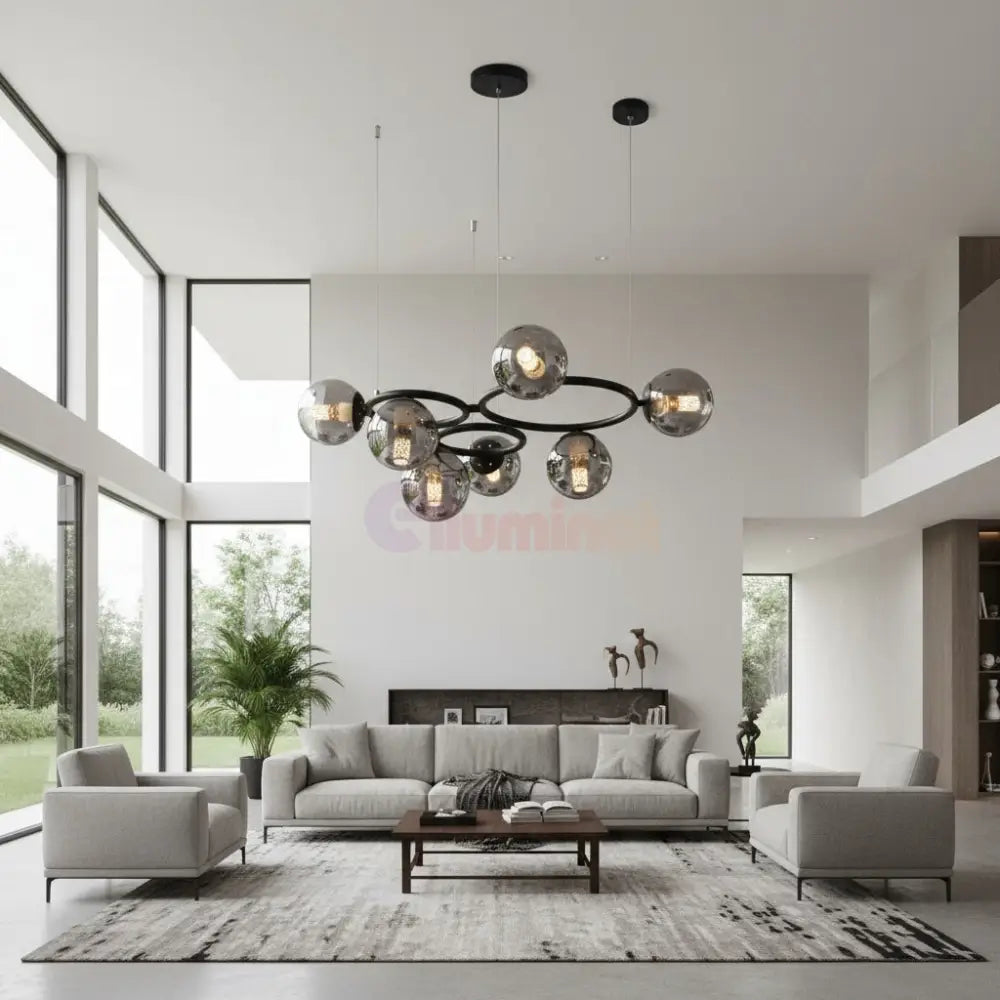 Lustra Suspendata DIONIS Circles Black Abajur Fumuriu 7xE27 Chandeliers