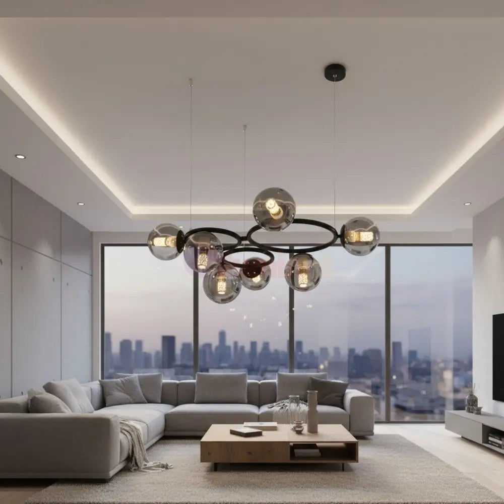 Lustra Suspendata DIONIS Circles Black Abajur Fumuriu 7xE27 Chandeliers