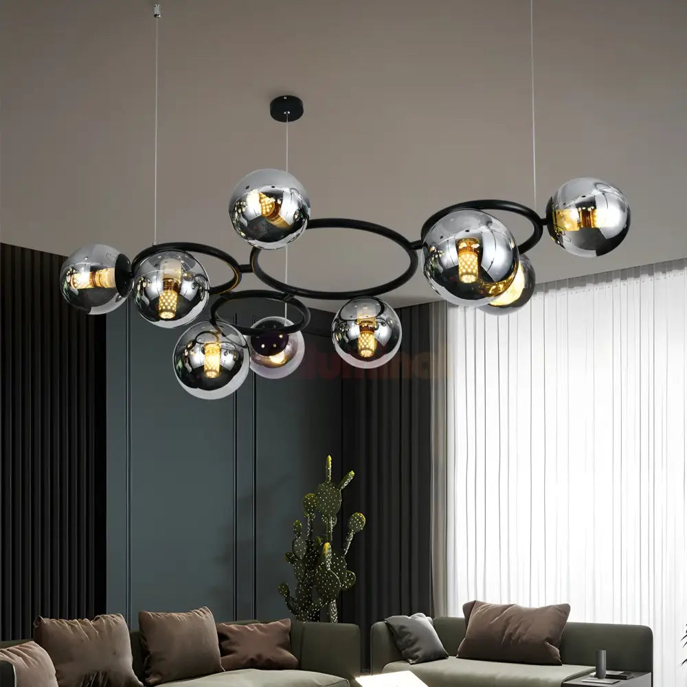 Lustra Suspendata DIONIS Circles Black Abajur Fumuriu 9xE27 Chandeliers