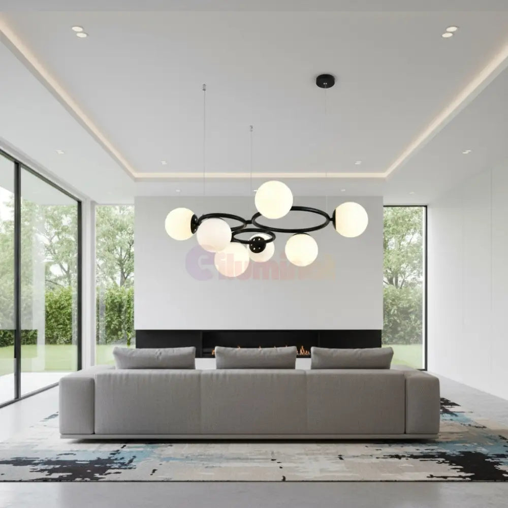Lustra Suspendata DIONIS Circles Black Abajur Mat 7xE27 Chandeliers