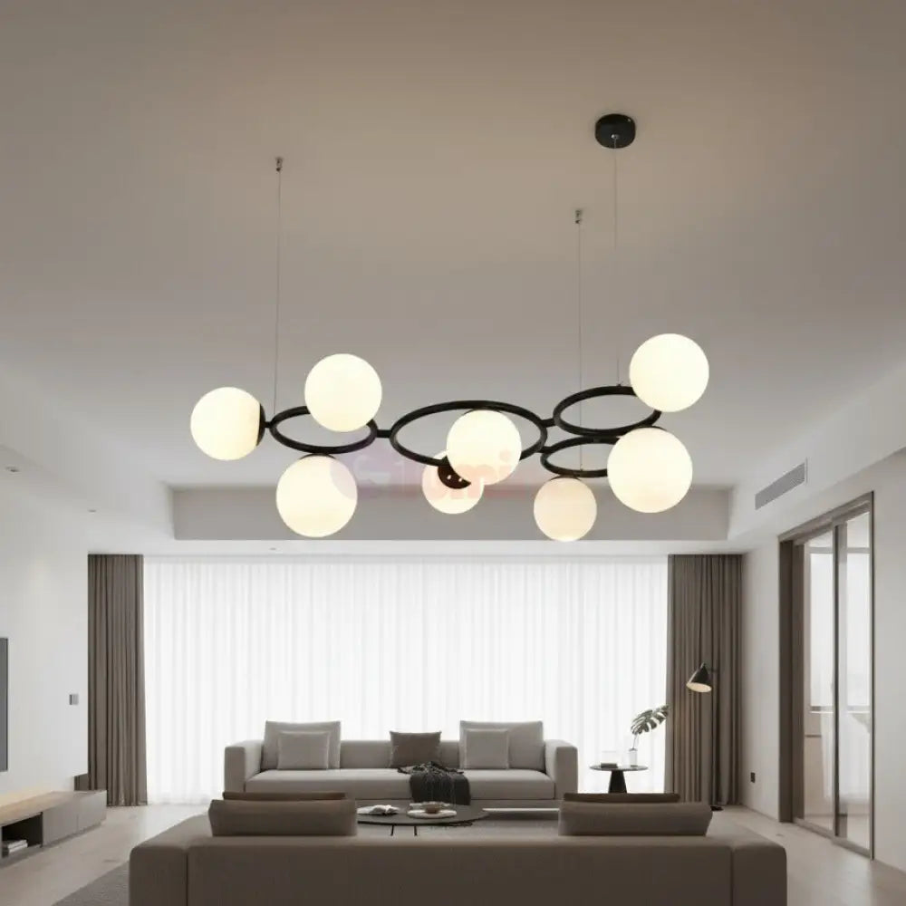Lustra Suspendata DIONIS Circles Black Abajur Mat 9xE27 Chandeliers