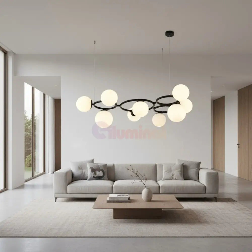 Lustra Suspendata DIONIS Circles Black Abajur Mat 9xE27 Chandeliers