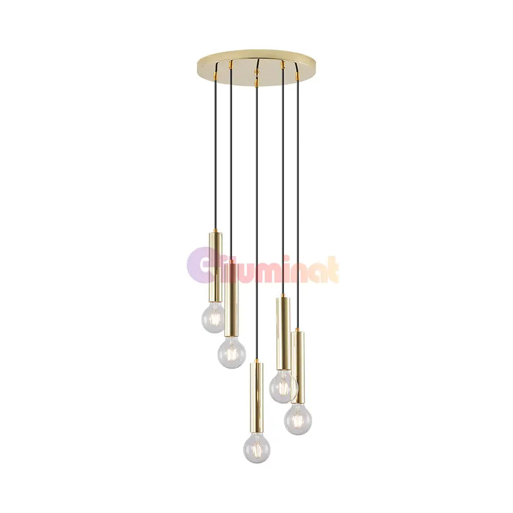 Lustra Suspendata Exquisite Golden Suport Rotund 5Xe27 Lighting Fixtures