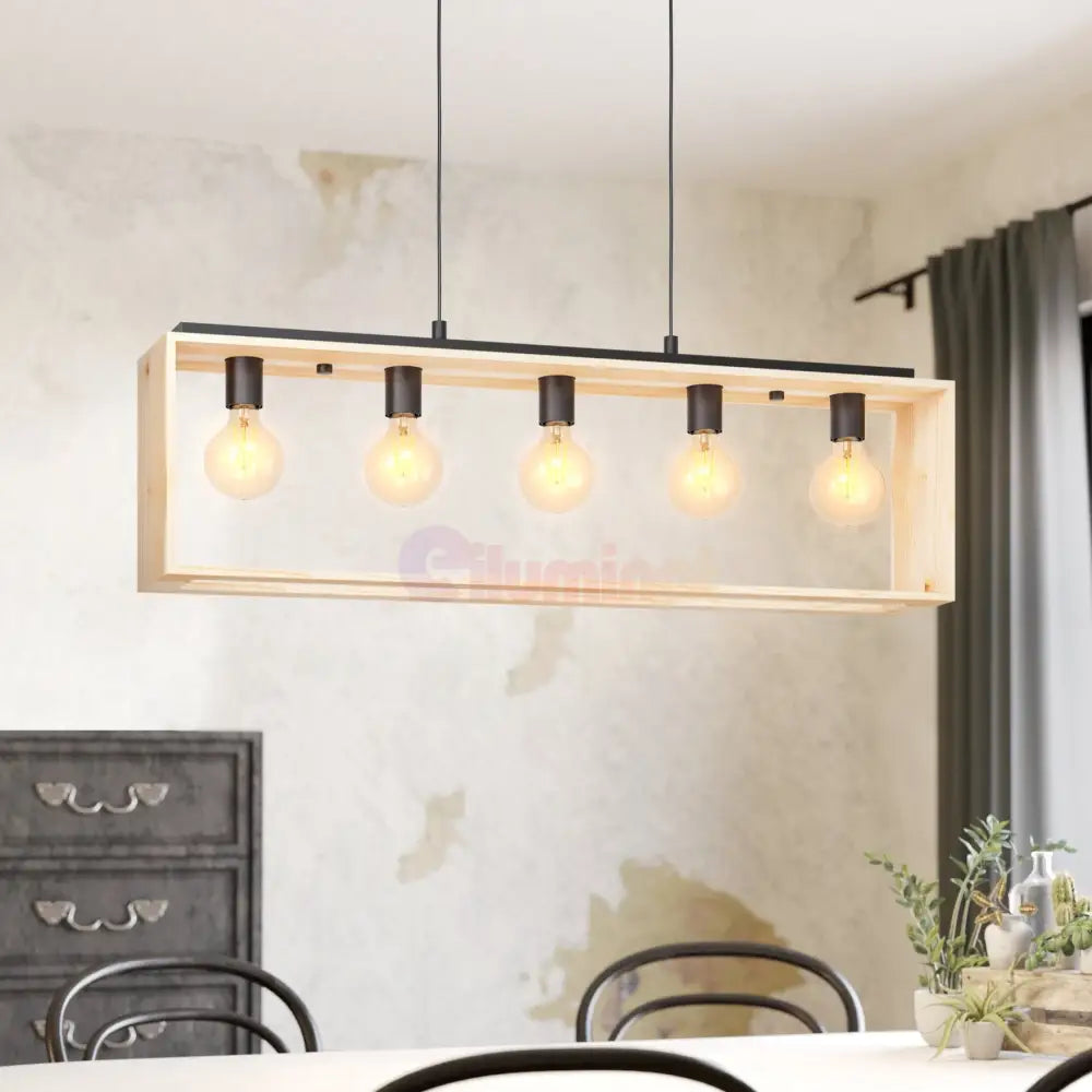 Lustra Suspendata FAMBOROUGH Black & Wood 100x16CM Chandeliers