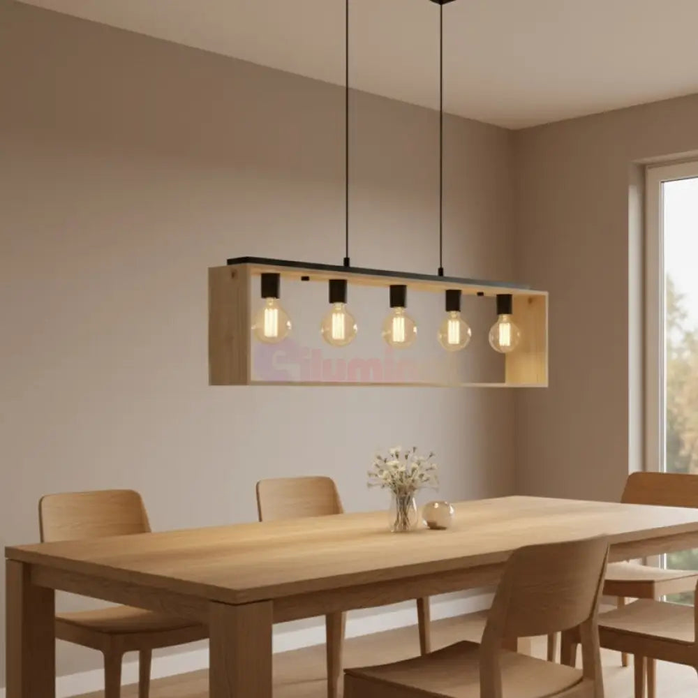 Lustra Suspendata FAMBOROUGH Black & Wood 100x16CM Chandeliers