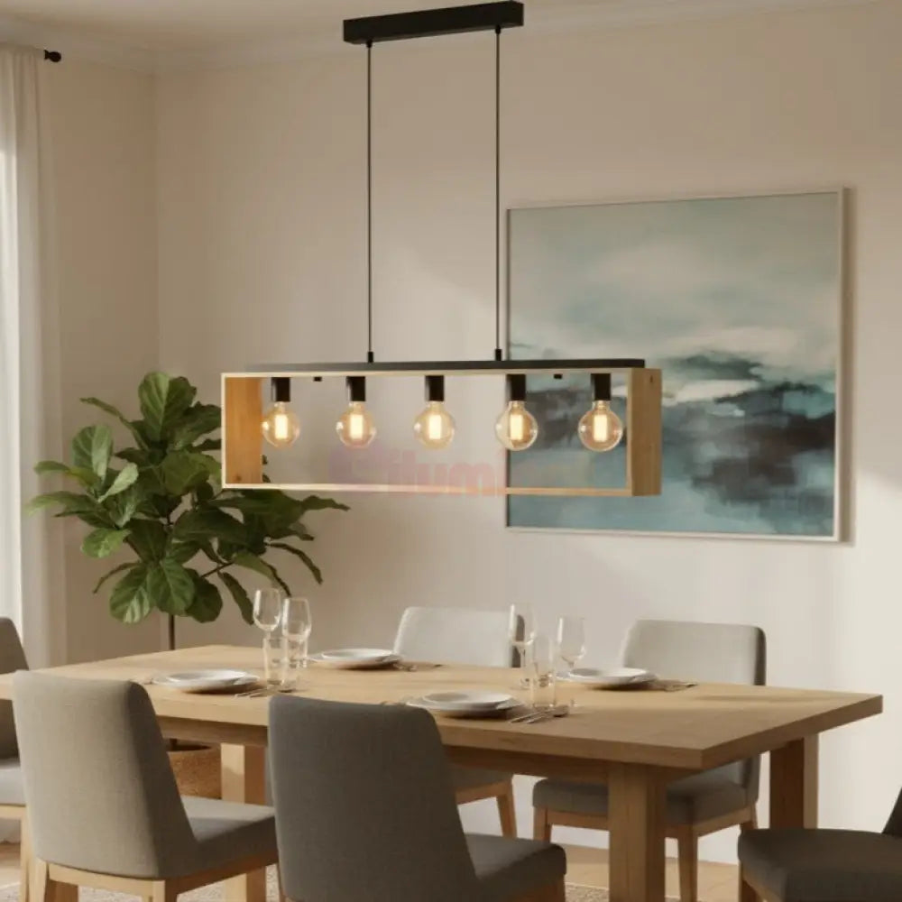 Lustra Suspendata FAMBOROUGH Black & Wood 100x16CM Chandeliers