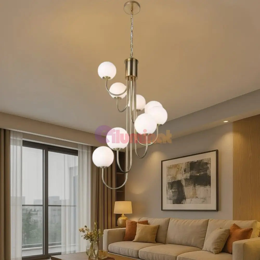 Lustra Suspendata FUBRI Gold Abajur Mat AURIE / ABAJUR / 8 Chandeliers